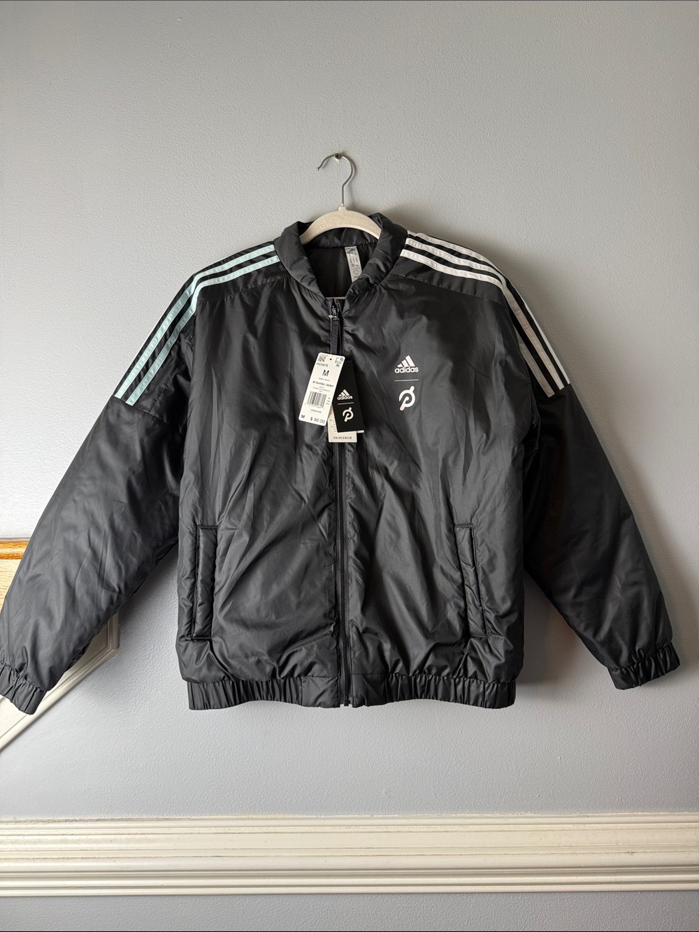 adidas prime green Black bomber Jacket with Mint Accent Stripes